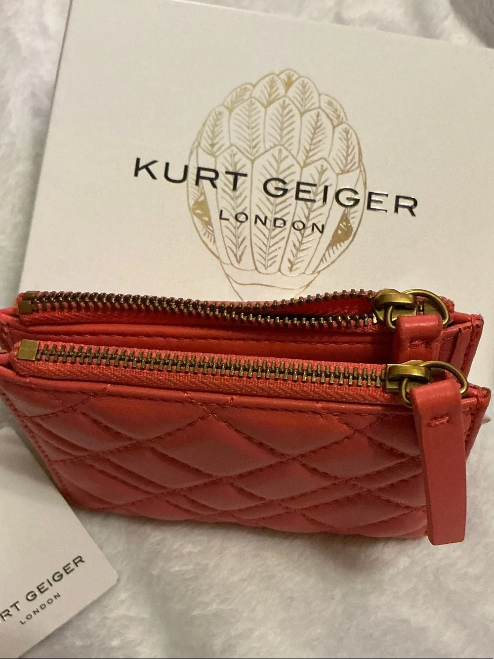 Kurt Geiger Genuine Leather Coral Quilted Zip Wallet/Card Holder
